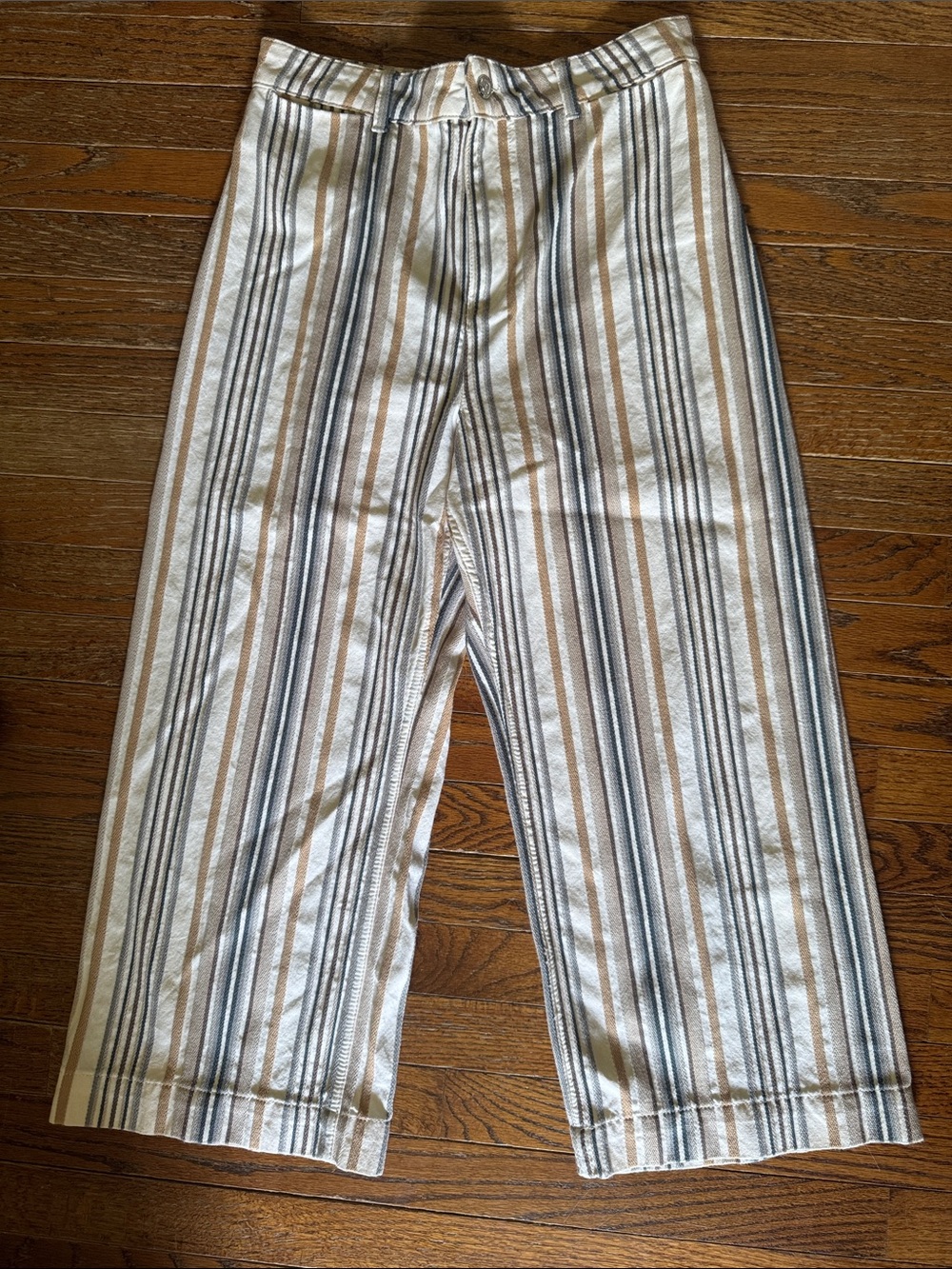 Free People Vertical Stripe Wide-Leg Chinos in Beige and Gray